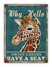 Funny Giraffe " Sweet Cheeks " Metal Sign Bathroom Toilet
