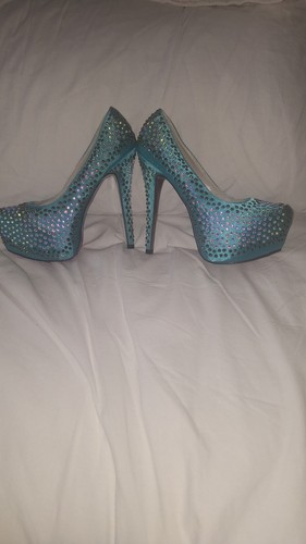 Turquoise rhinestone platform - turquoise,