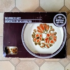 1970s Kiln Craft Royal Alma Ironstone 20 Piece Dinner Set Brown Plates Bowl Cup