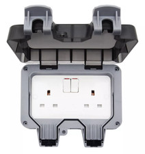 IP66 Waterproof Outdoor 13A 2 Gang Storm Switched Twin Double Socket Outside New