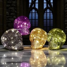 Glass Skull Gothic Ornament LED Light Up Sculpture Decorative Lamp Halloween Art