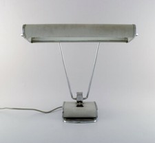 Eileen Gray 1878-1976. Art deco chromed iron desk lamp, gray lacquered