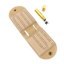 Cribbage Board Game Set PU Leather Cribbage Travel Set With 4 Metal Pegs Foldabl