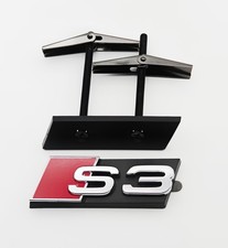 Audi S3 Front Honeycomb Grill Badge Emblem Chromed Silver Red