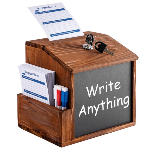 Wooden suggestion box with - suggestion,
