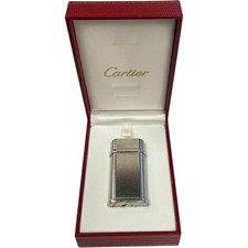 Cartier Godron Oval Gas Lighter Silver Logo Engraved Fully Working w/Box SWISS
