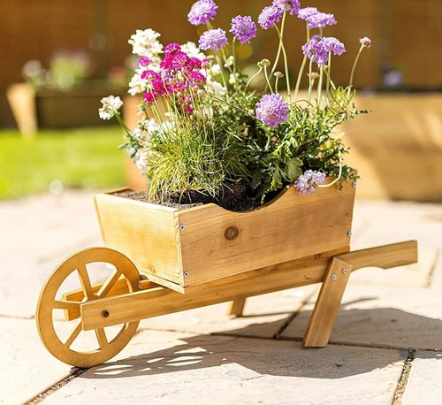 Wooden wheelbarrow planter - wooden,