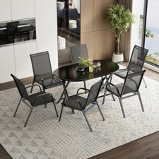 Garden Table Chairs Set Stacking Patio Chairs Bistro Dining Table & Parasol Hole