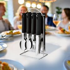 NEW 24PC CUTLERY DINNER SET STAINLESS STEEL METAL STAND RACK FORKS TEA SPOONS
