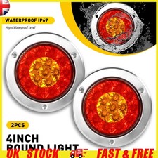 Tail Lights UK 2X 4" Round 16-LED Truck Stop Trailer Brake Turn Signal Red&Amber