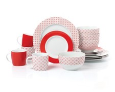 16PC Red  & White Geo Dinner