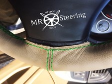 FITS RENAULT ALPINE GTA 84-91 BEIGE LEATHER STEERING WHEEL COVER GREEN DOUBLE ST