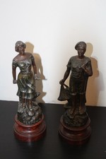 PAIR French Spelter PECHEUR et PECHEUSE Figures Fisherman and Fisherwoman 11"