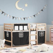 Kids' Loft Bed with Curtains White & Black 80x200 cm Solid Wood Pine vidaXL