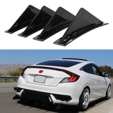 Universal Rear Spoiler 4 Shark Fin Tail Lower Bumper Lip Diffuser Splitter Black