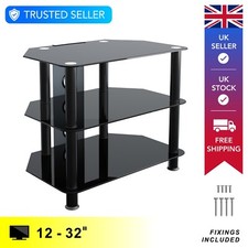 Glass TV Floor Stand Unit, Up To 32" TVs, Choice of Finishes, Glass Shelving
