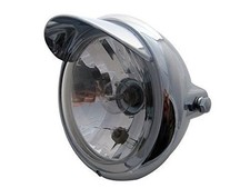 Motorbike Retro Headlight with Peak Custom Chrome 12V 35W 3 Function Easy Fit