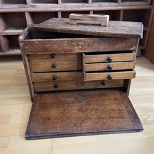 Rare top sliding compartment Vintage Moore & Wright Engineers Wooden chest 