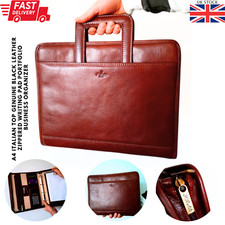Italian Genuine Leather Brown FOLIO A4 Briefcase Phone/Tablet Case Documents Org