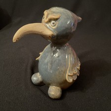 Studio Pottery Long Beak Bird Glazed Blue Pottery 6" Inches Tall Figurine Statue