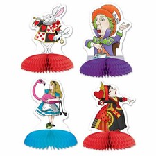4 X ALICE IN WONDERLAND MINI HONEYCOMB TABLE DECORATIONS (13CM) STORY BOOK PARTY