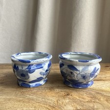 Vintage Chinese Blue and White Lotus Flower Planters Flowerpot Bonsai Porcelain