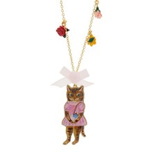 LES NEREIDES N2 ICONIC NATHALIE LETE CAT IN PINK DRESS NECKLACE PENDANT - NEW