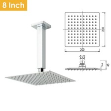 Chrome Concealed Shower Set, SUS 304 8" Rain Rose Head Brass Wall Ceiling Arm