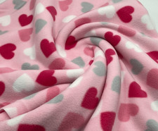 Pink Love Heart Printed Anti-Pil Polar Fleece Fabric Blanket Loungewear