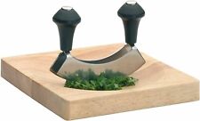 Mezzaluna Hevea Wooden Chopping Board Stainless Steel Double Blade Herb Chopper