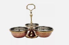 Hammered Copper Condiment Holder Set | 3 Bowl Indian Chutney Server | Pickle