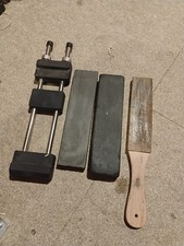 Vintage Natural slate Sharpening Oil Stones, Honing Stones Holder Leather Strop