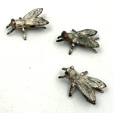 Antique Victorian Set of 3 Solid Silver Buttons in the Form of Insects Fly Bugs