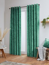 Crushed Velvet Curtains Pair Eyelet Ring Top Fully Lined- Black - Silver - White