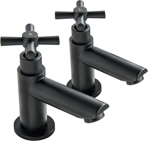 Black basin taps pair - basin, twin