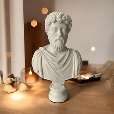 White Marble Marcus Aurelius Bust, The Philosopher King, Handmade Statue