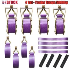 4 Set - 5Ton Recovery Ratchet Wheel Trailer Tie Down Sling Alloy Strap Breakdown