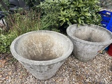 Vtg Brutalist Style 1963 Planters Concrete Matched Pair Stone Flower Pots XL