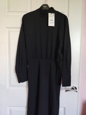 Zara Black Long Dress, High Neck Long Sleeve, Size M