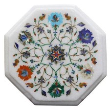 12" Marble side Coffee Table Top Semi Precious Floral Inlay Arts Home decor