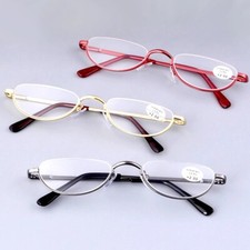 Reading Glasses Metal Spring Hinges Half Moon Semi Rimless Readers +1.0~+4.0