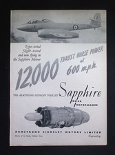 Original 1950 Advert Armstrong Siddeley Sapphire Jet Engine Meteor