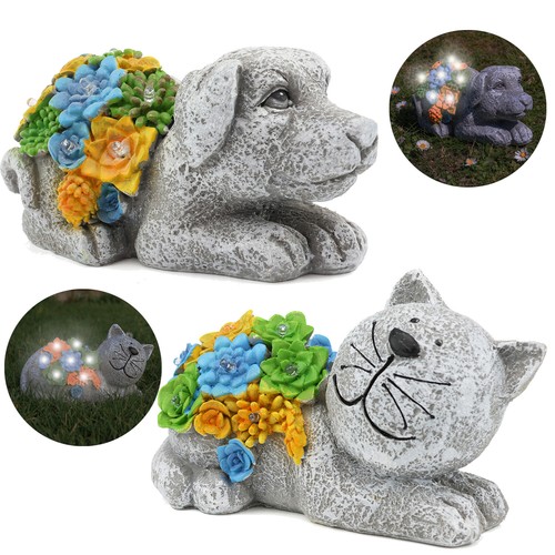 Cat dog solar ornaments pair - solar,