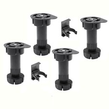 4x KITCHEN CABINET PLINTH FEET LEGS + 2 CLIPS  - BLACK CARCASE UNIT BASE LEG