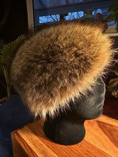 Vintage Real Muskrat Fur Hat Brown Mid-Century Winter Pillbox Style One Size