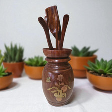 Chinese Tea Tools Set - Inlaid Padauk Wood Holder and  Four Tea Tools