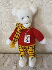Hand Knitted Rupert The Bear Soft Toy Plush Teddy Scarf Vintage Style Large Gift