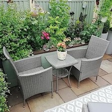 2 Seater Rattan Bistro Set Outdoor Patio Garden Coffee Table Chairs Cushion Grey