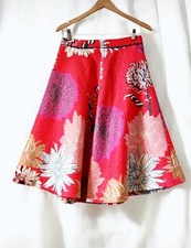 Rene Derhy  vtg beautiful structured jacquard floral coral red  pink skirt  L