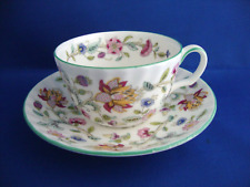 Minton Haddon Hall Pattern Green Rim Tea Cup and Saucer - 2nds